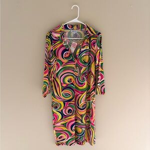 Vibrant Swirl-Print Long Sleeve Dress - Pink Multi